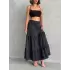 Fırfırlı Brodeli Astarlı Uzun Etek Siyah S255047