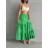Fırfırlı Brodeli Astarlı Uzun Etek Yeşil S255047