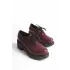 K-707 Bordo Kırışık Rugan Yüksek Tabanlı Bağcıklı  Loafer Ayakkabı