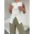 Kadın Beyaz Bisiklet Yaka Gold Düğmeli Ottoman Bluz