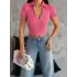 Kaşkorse Yaka Fermuarlı Bluz Fuşya