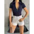 Kaşkorse Yaka Fermuarlı Bluz Lacivert