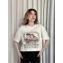 Oversize Beyaz Baskılı Crop Tişört