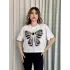 Oversize Beyaz Baskılı Crop Tişört
