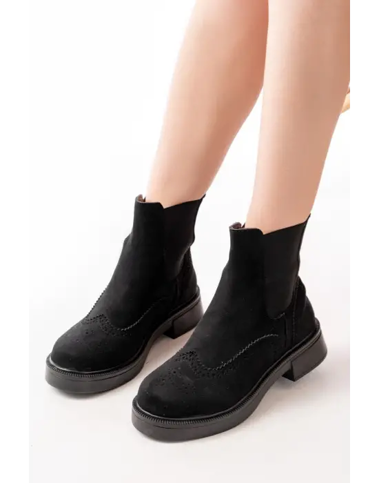 Siyah Süet Lastikli Günlük Kadın Bot