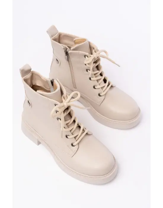 Bej Bağcıklı Fermuarlı Günlük Kadın Bot