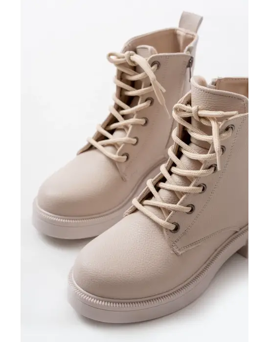 Bej Bağcıklı Fermuarlı Günlük Kadın Bot