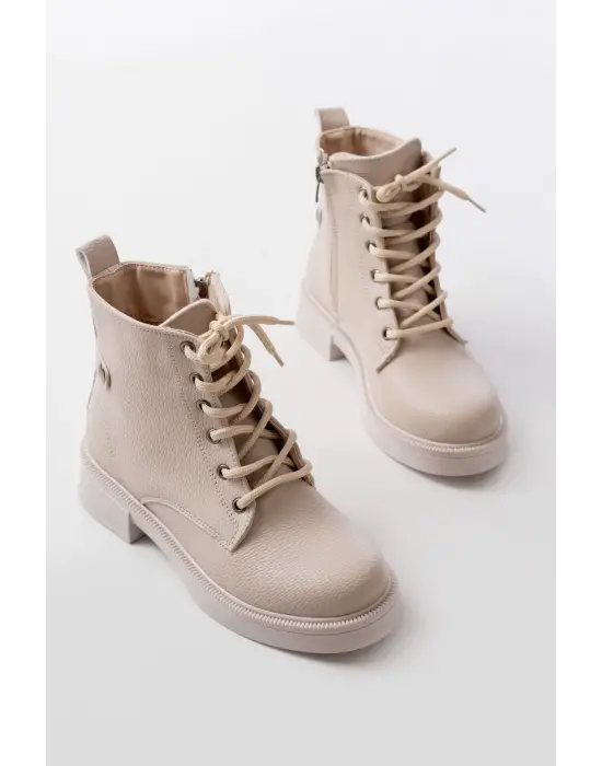 Bej Bağcıklı Fermuarlı Günlük Kadın Bot