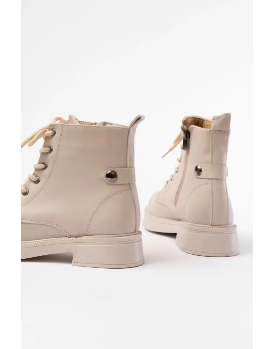 Bej Bağcıklı Fermuarlı Günlük Kadın Bot