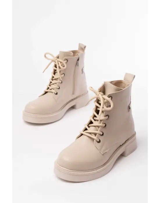 Bej Bağcıklı Fermuarlı Günlük Kadın Bot