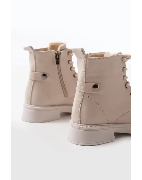 Bej Bağcıklı Fermuarlı Günlük Kadın Bot