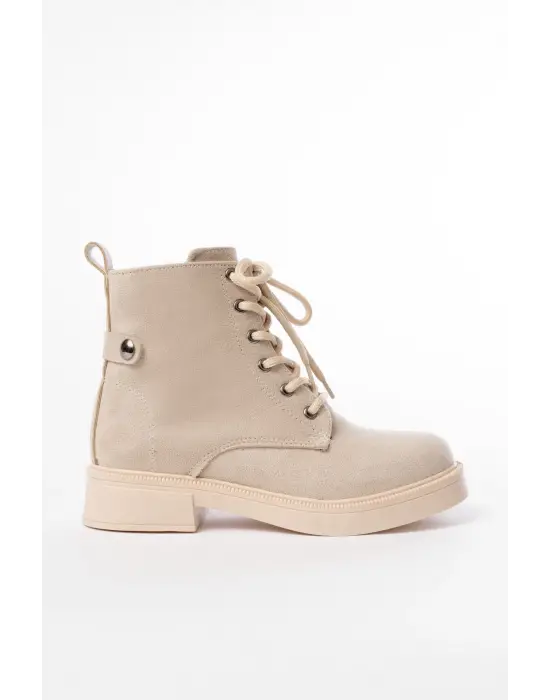 Bej Süet Bağcıklı Fermuarlı Günlük Kadın Bot