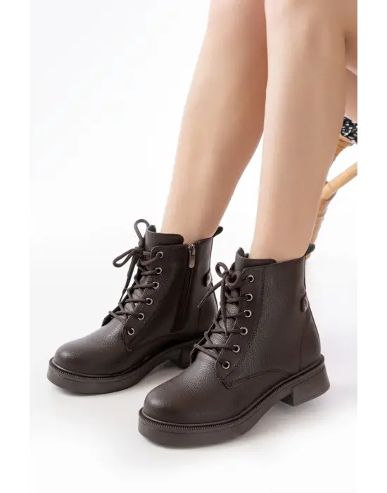 Kahve Galata Bağcıklı Fermuarlı Günlük Kadın Bot