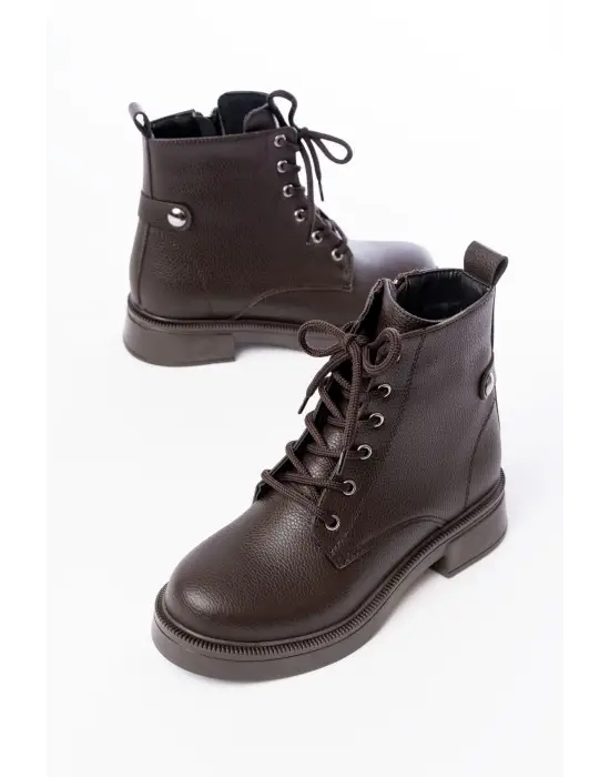 Kahve Galata Bağcıklı Fermuarlı Günlük Kadın Bot