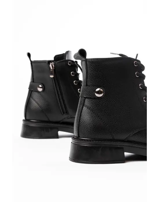 Siyah Galata Bağcıklı Fermuarlı Günlük Kadın Bot