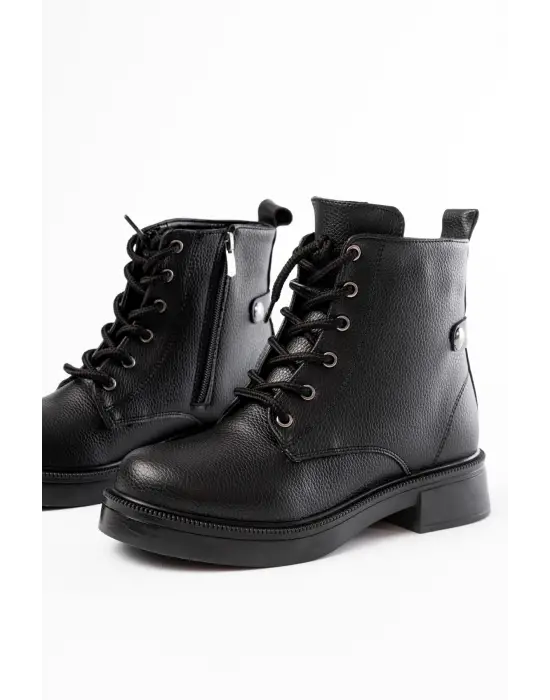 Siyah Galata Bağcıklı Fermuarlı Günlük Kadın Bot