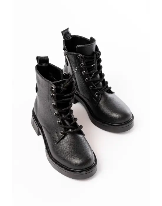 Siyah Galata Bağcıklı Fermuarlı Günlük Kadın Bot