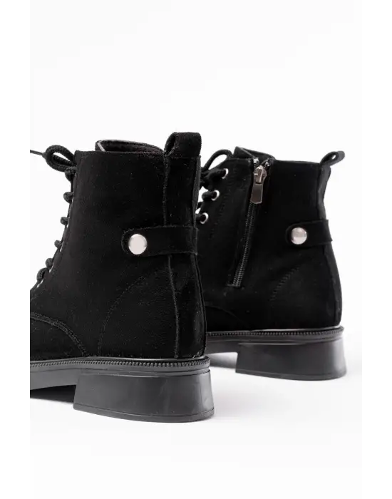 Siyah Süet Bağcıklı Fermuarlı Günlük Kadın Bot