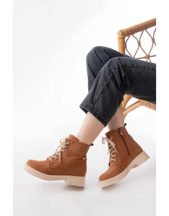 Taba Süet Bağcıklı Fermuarlı Günlük Kadın Bot