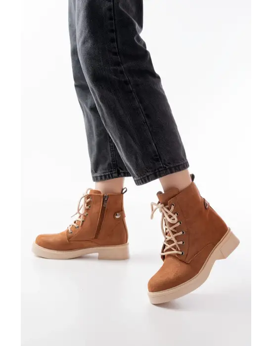 Taba Süet Bağcıklı Fermuarlı Günlük Kadın Bot