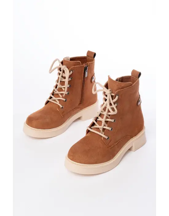 Taba Süet Bağcıklı Fermuarlı Günlük Kadın Bot