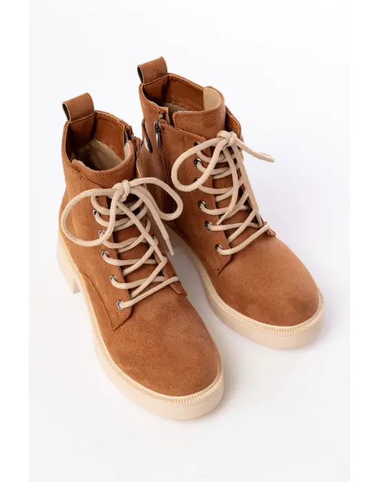 Taba Süet Bağcıklı Fermuarlı Günlük Kadın Bot