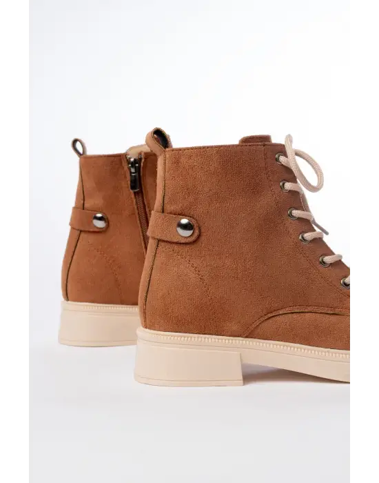 Taba Süet Bağcıklı Fermuarlı Günlük Kadın Bot