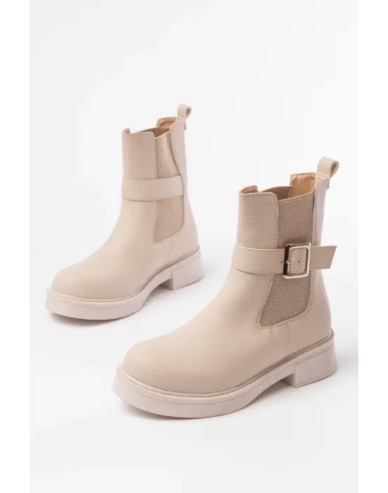 Bej Toka Aksesuarlı Lastikli Günlük Kadın Bot