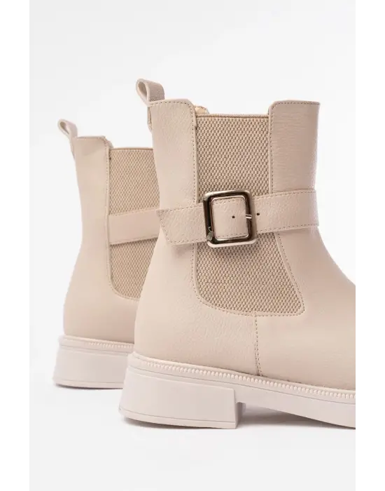Bej Toka Aksesuarlı Lastikli Günlük Kadın Bot