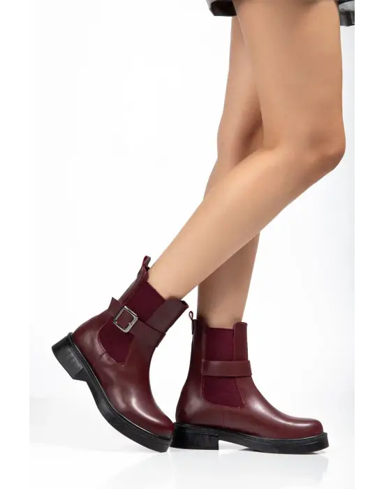 02-2004 Bordo Luna Toka Aksesuarlı Lastikli Günlük Kadın Bot