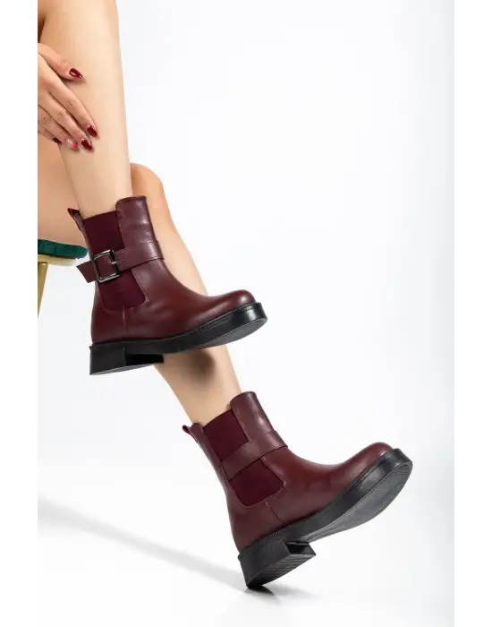 02-2004 Bordo Luna Toka Aksesuarlı Lastikli Günlük Kadın Bot