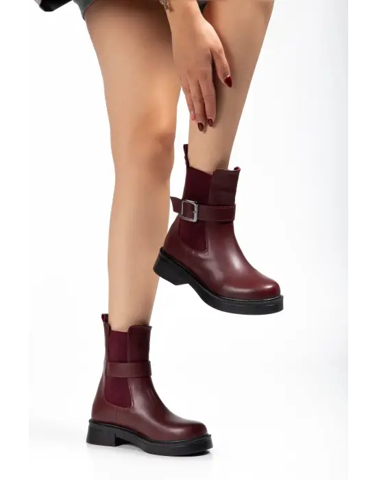 02-2004 Bordo Luna Toka Aksesuarlı Lastikli Günlük Kadın Bot