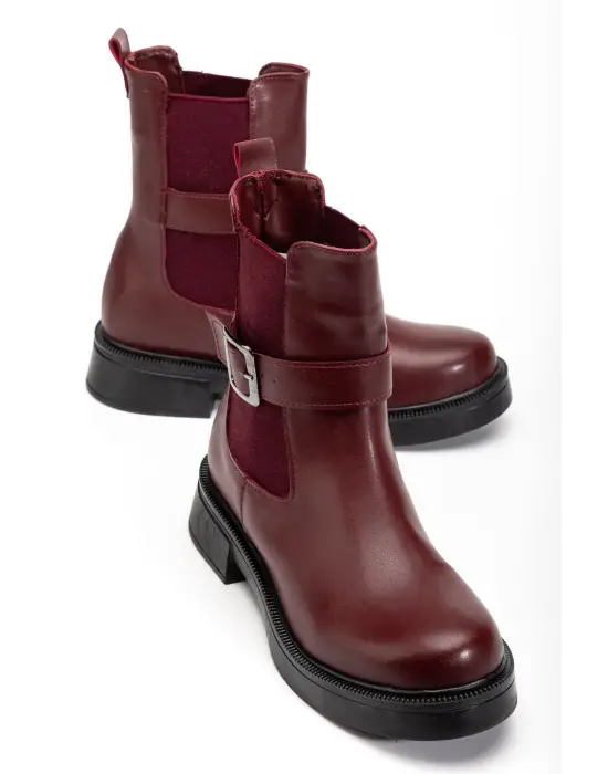 02-2004 Bordo Luna Toka Aksesuarlı Lastikli Günlük Kadın Bot