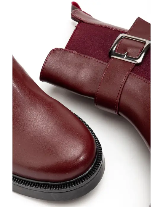 02-2004 Bordo Luna Toka Aksesuarlı Lastikli Günlük Kadın Bot