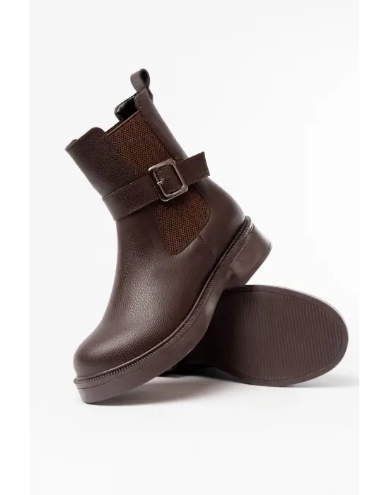 Kahverengi Toka Aksesuarlı Lastikli Günlük Kadın Bot