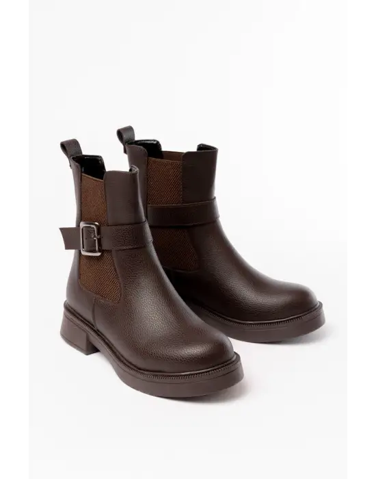 Kahverengi Toka Aksesuarlı Lastikli Günlük Kadın Bot