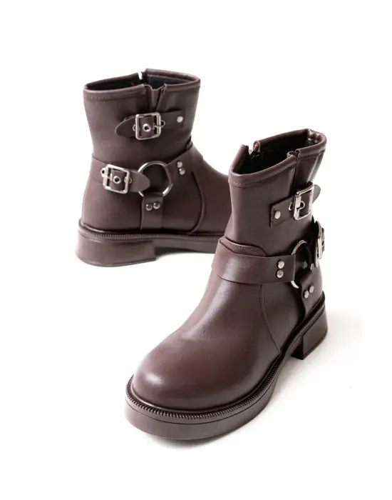 Kahverengi Toka Aksesuarlı Fermuarlı Günlük Kadın Bot