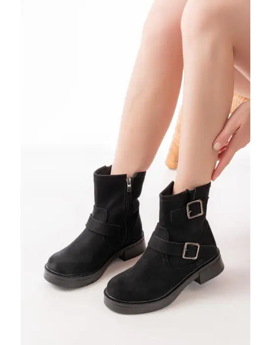 Siyah Süet Toka Aksesuarlı Günlük Kadın Bot