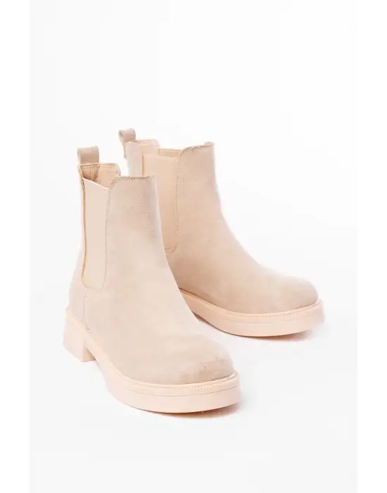 02-2137 Bej Süet Lastikli Günlük Kadın Bot