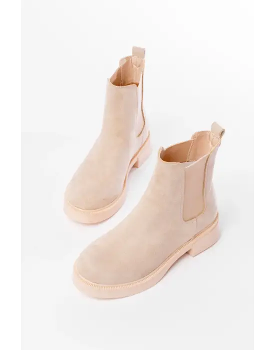 02-2137 Bej Süet Lastikli Günlük Kadın Bot