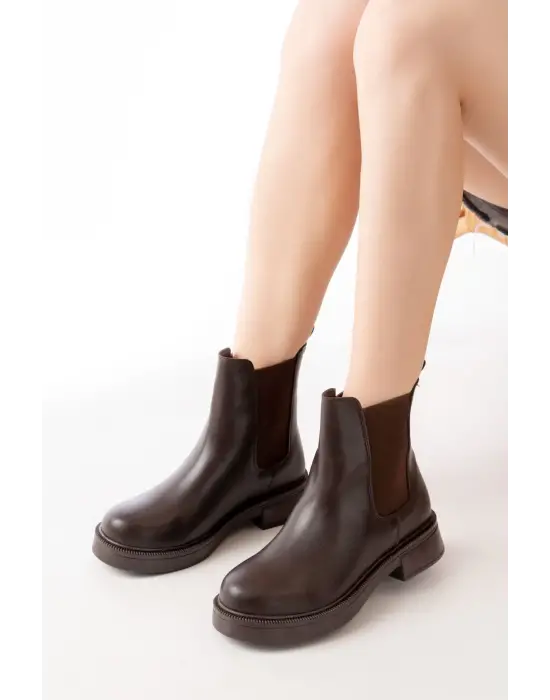 Kahverengi Lastikli Günlük Kadın Bot