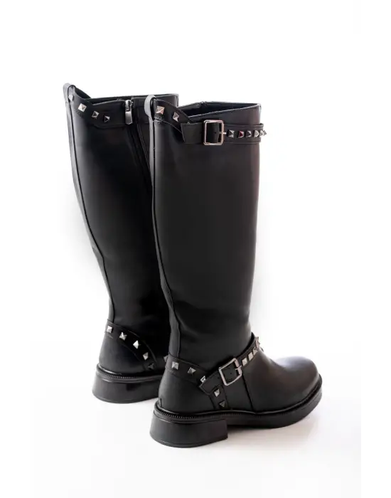 Siyah Düz Topuklu Günlük Kadın Binici Çizme