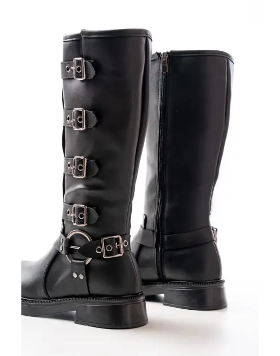 Siyah Düz Topuklu Günlük Kadın Binici Çizme