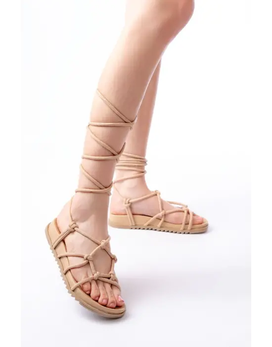 1001-1001 Nut Bilekten Bağcıklı Kadın Sandalet