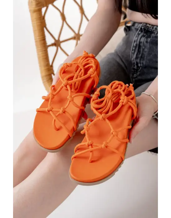 Orange Bilekten Bağcıklı Kadın Sandalet