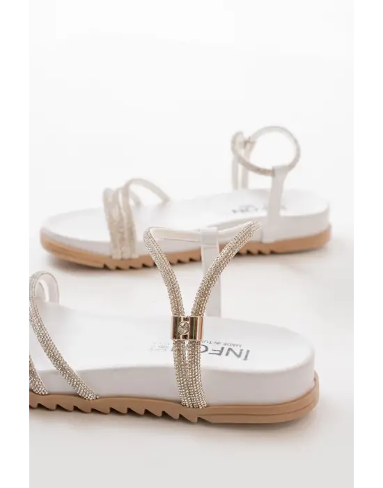Beyaz Taşlı Kadın Sandalet