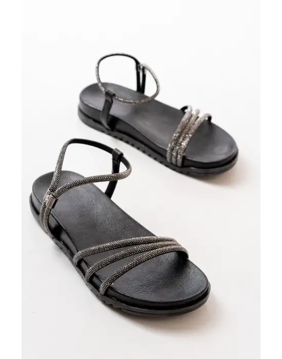 Siyah Taşlı Kadın Sandalet