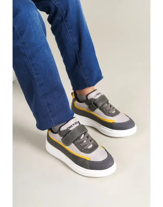 1015 Star-X Çocuk Ayakkabı Gri Beyaz Sarı