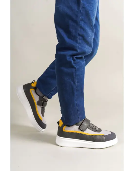 1015 Star-X Çocuk Ayakkabı Gri Beyaz Sarı