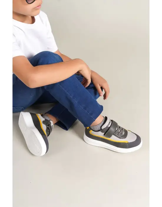 1015 Star-X Çocuk Ayakkabı Gri Beyaz Sarı